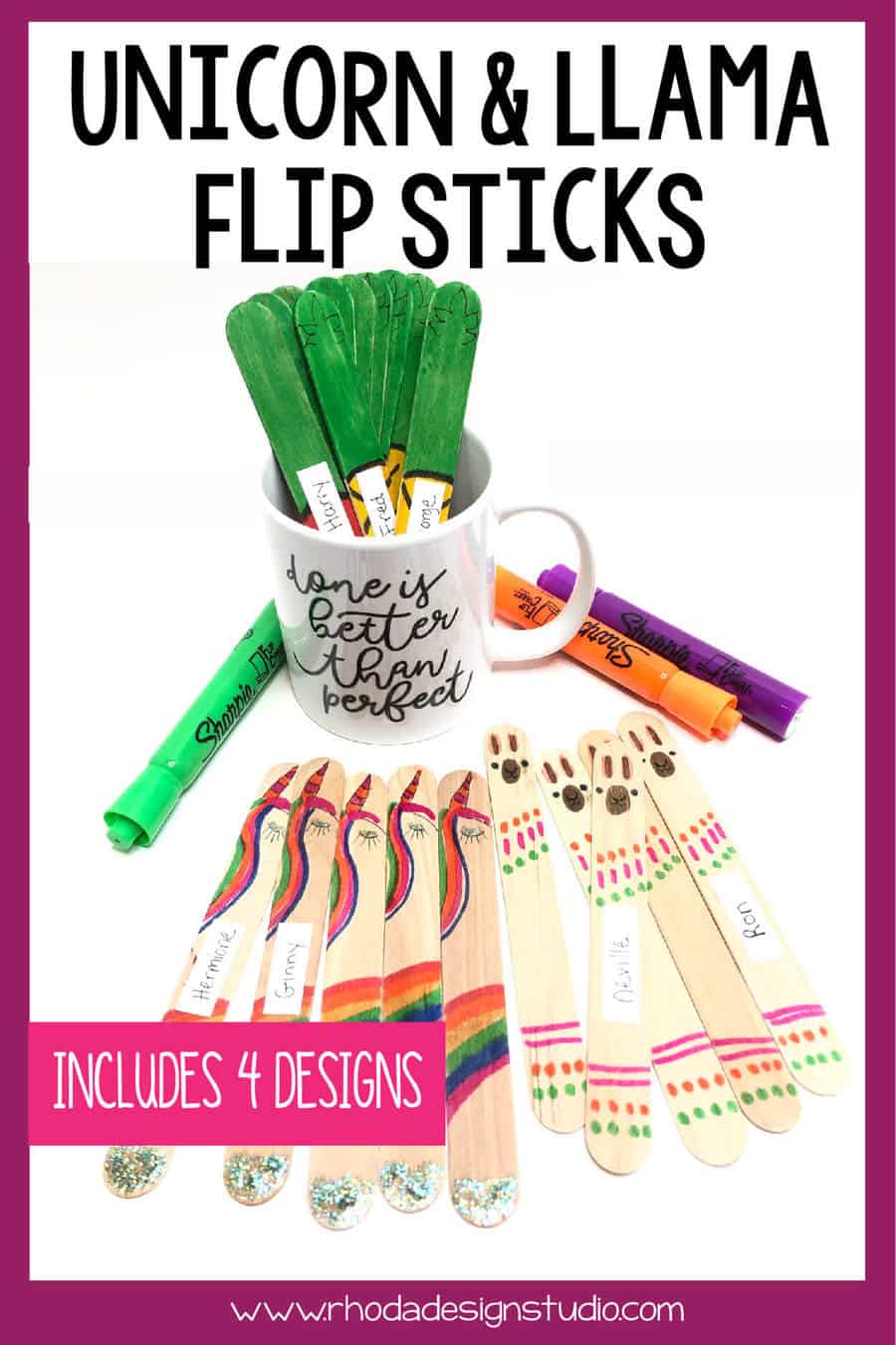 Use flip sticks made from craft sticks to help with classroom management. Keep track of which students you have called on and which still need a turn. Create a llama, unicorn, watermelon, or pineapple stick to match your class theme.