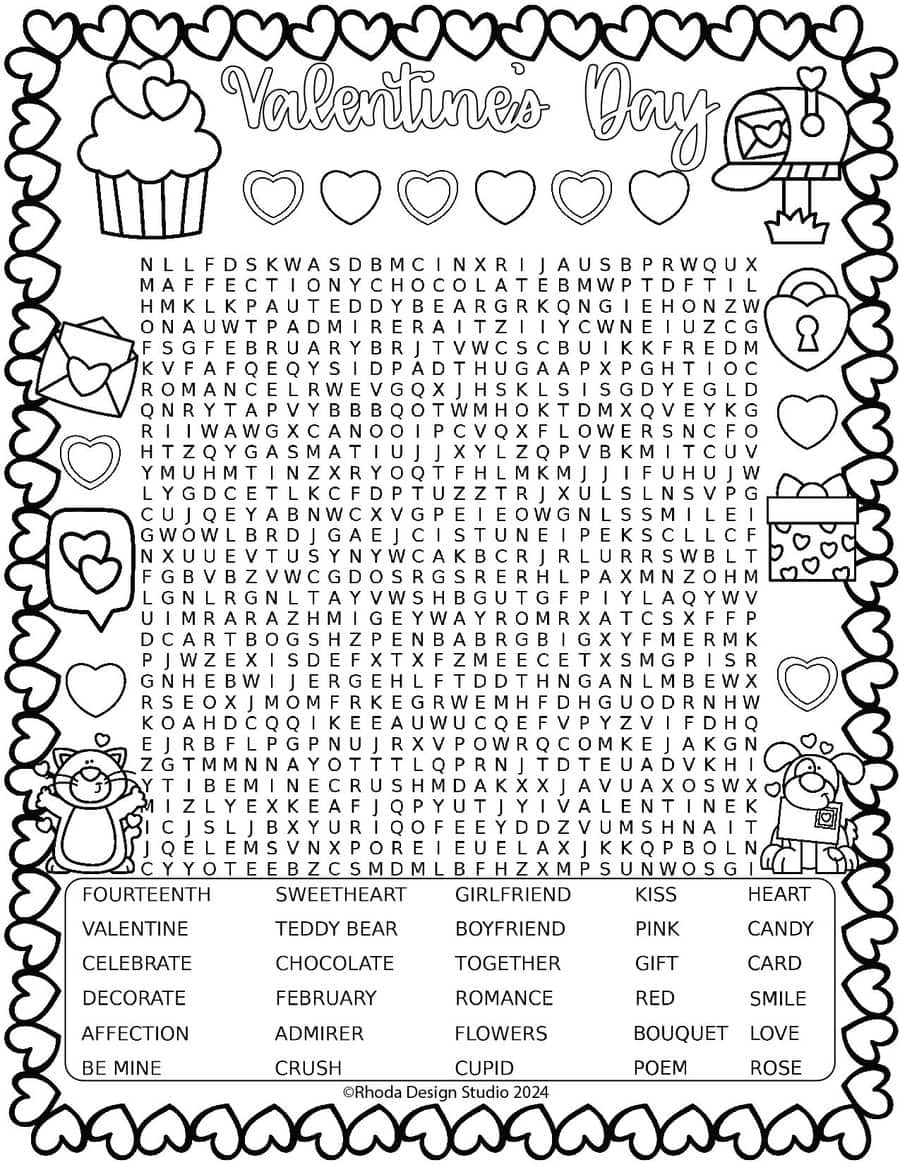 Valentines Day Word Search Fun Puzzle For Hearts Celebration