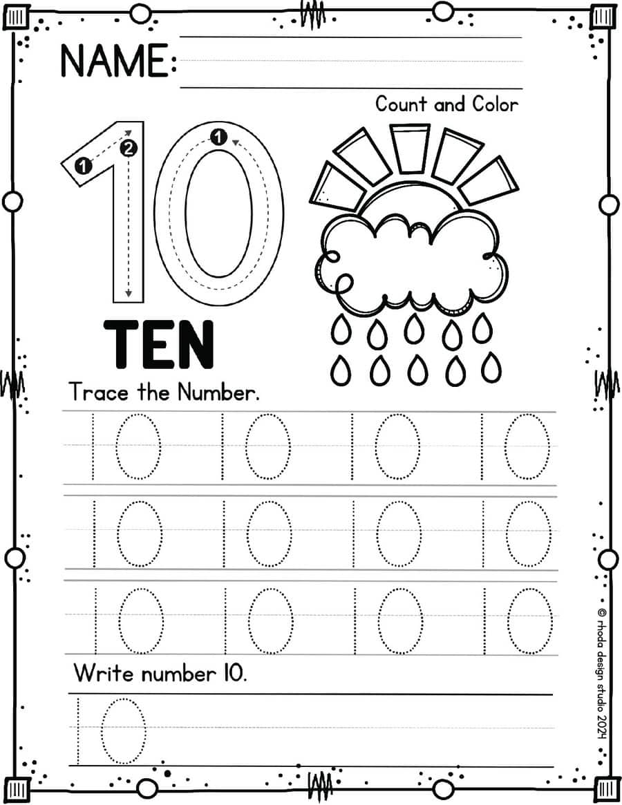 Free Printable Spring Rain Number Worksheets 1-10