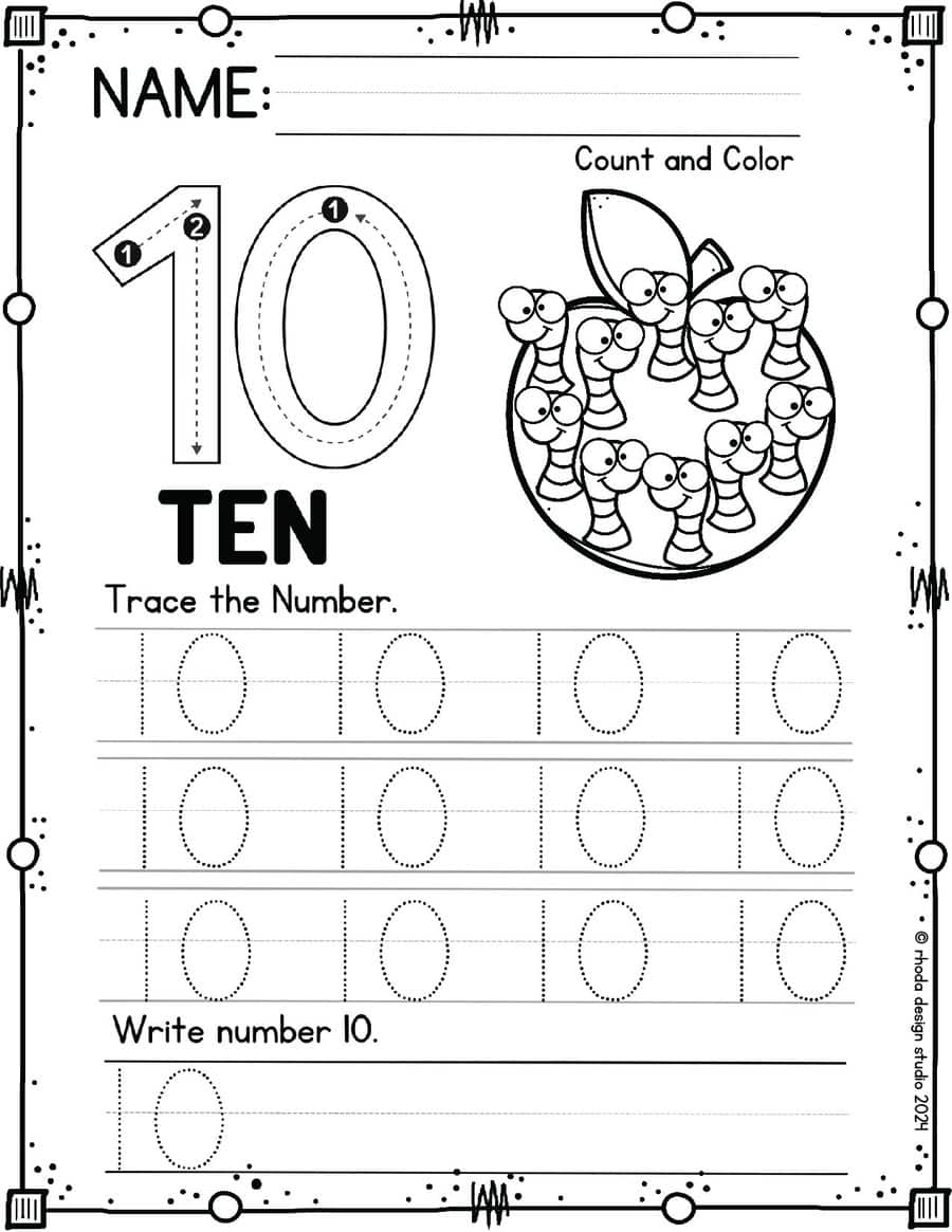 Counting Worms Free Number Tracing Worksheets