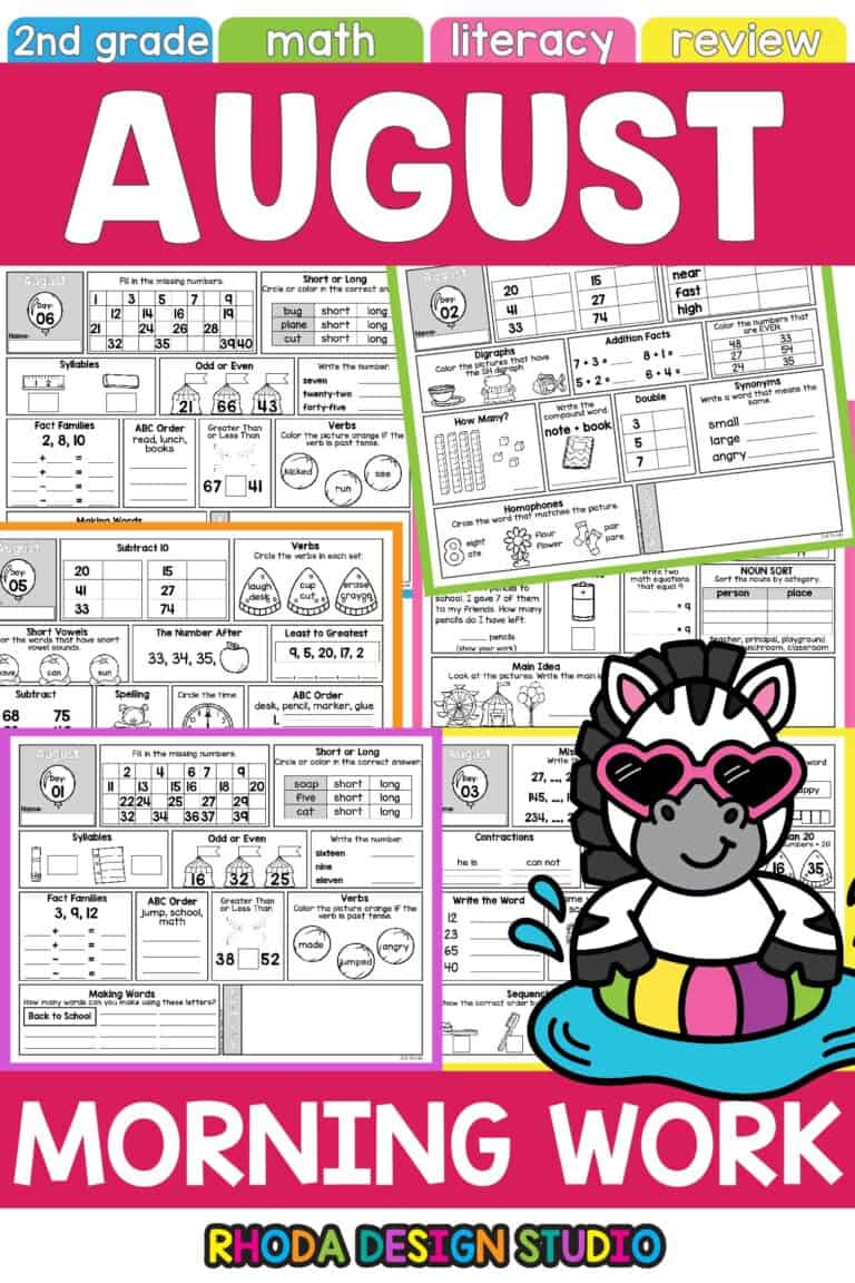Free August Morning Bell Work Worksheets for 2nd Grade