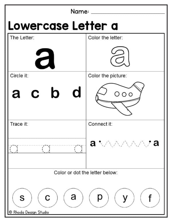 alphabet-lowercase-worksheet_Letter A