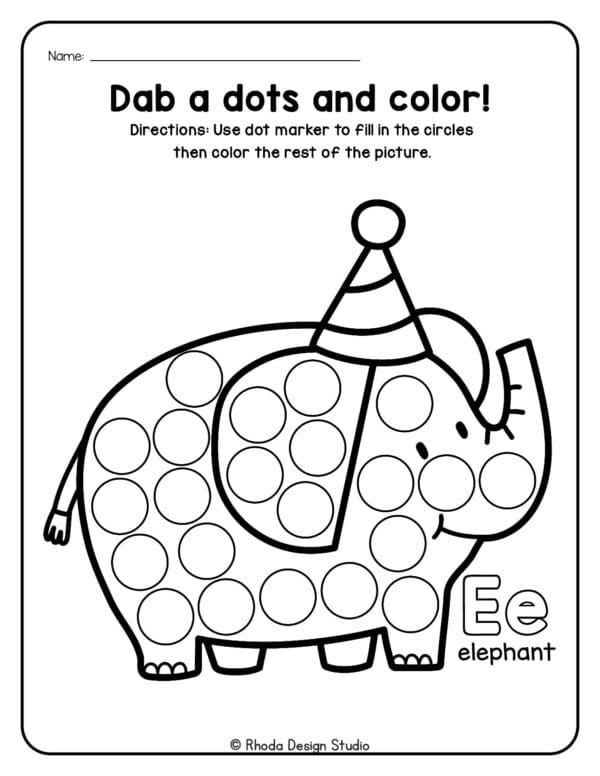 dot-marker-animals_Letter E