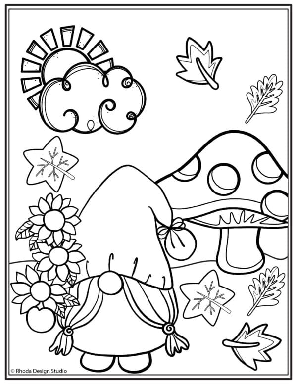 fall-coloring-pages_gnome-girl-mushroom-fall