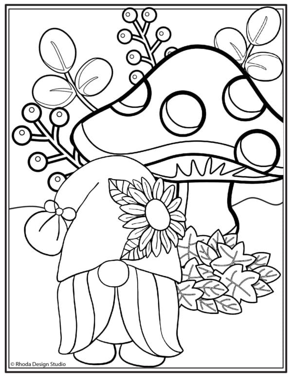 fall-coloring-pages_gnome-mushrooml-leaves