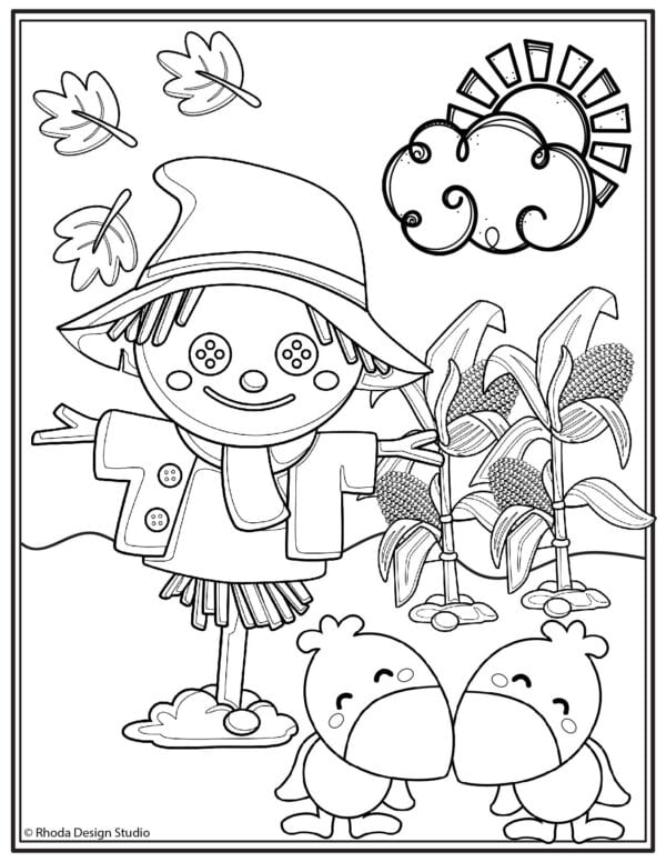 fall-coloring-pages_scarecrow-corn